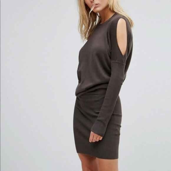 Allsaints Women's Dress Knit Cutout Brown Mini Size S Minimalist Luxury - Picture 1 of 4